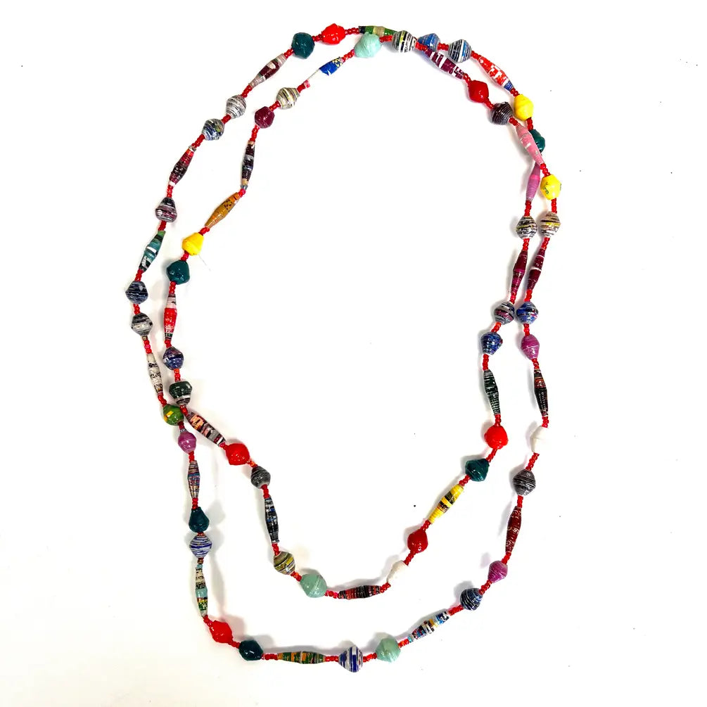 Fair Trade Paper Mache Multi-Color Necklace – Set of 6, Handmade from Upcycled Magazine Paper