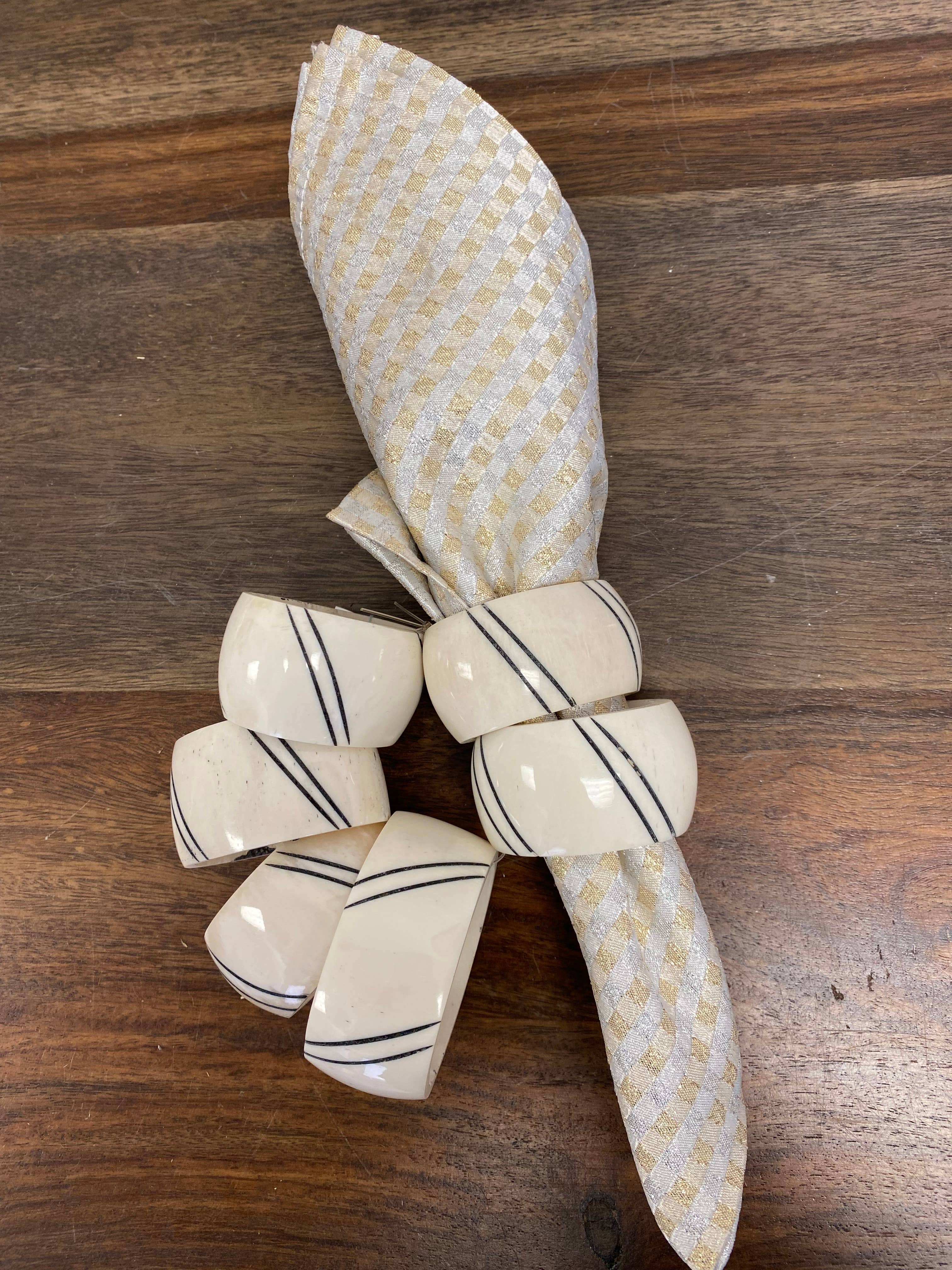 Black and White Batik Bone Napkin Rings, Set of 6