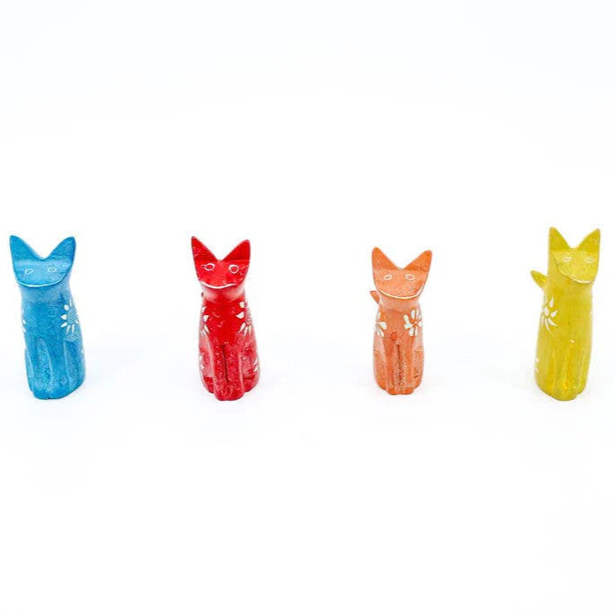 Cat Soapstone Animal Figurine, Set of 6