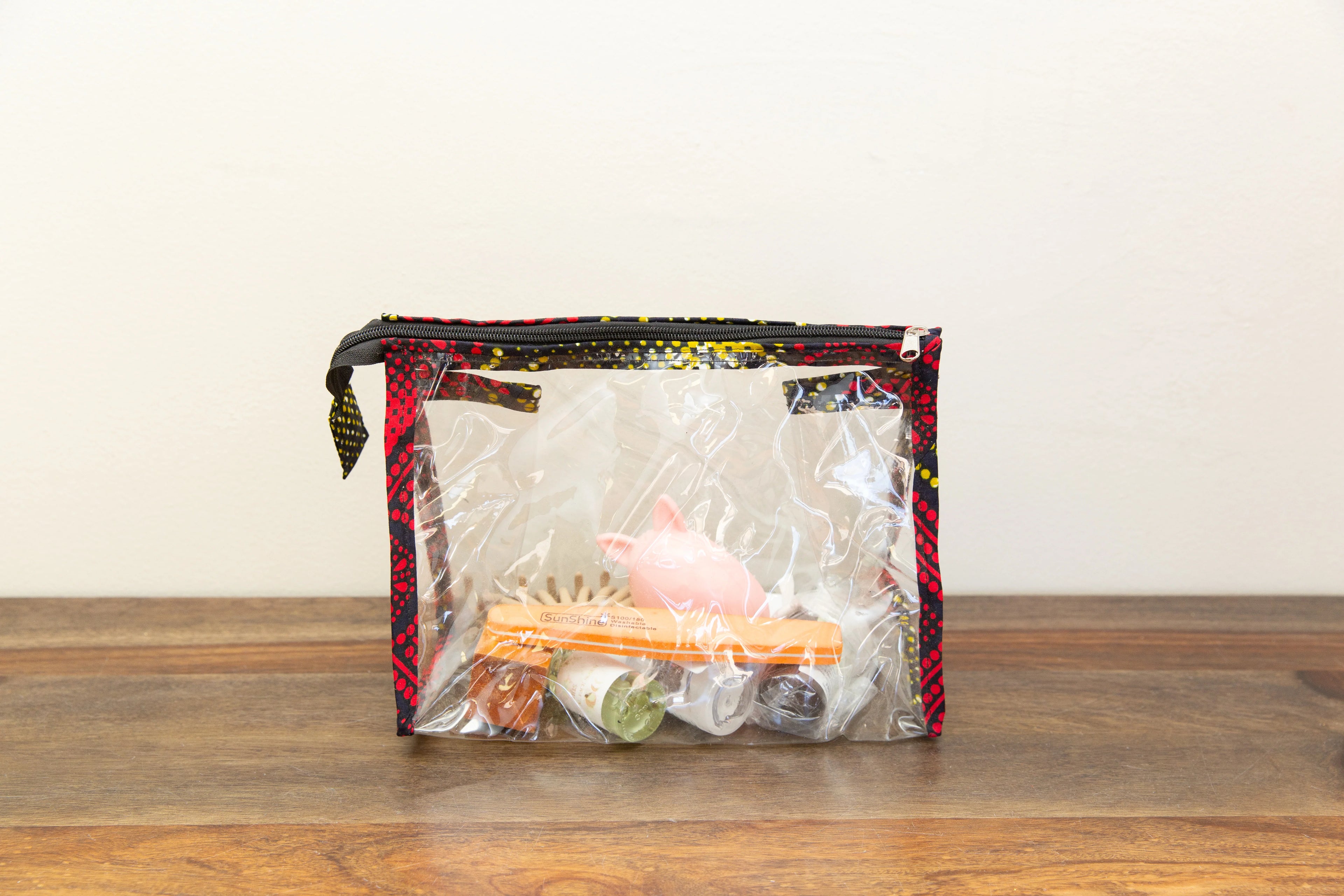 Patchwork Trimmed Clear Cosmetic Bag