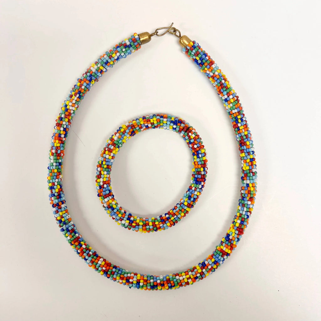 Maasai Beaded Necklace and Bracelet Set