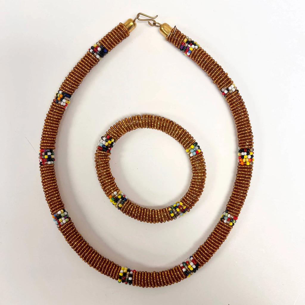 Maasai Beaded Necklace and Bracelet Set