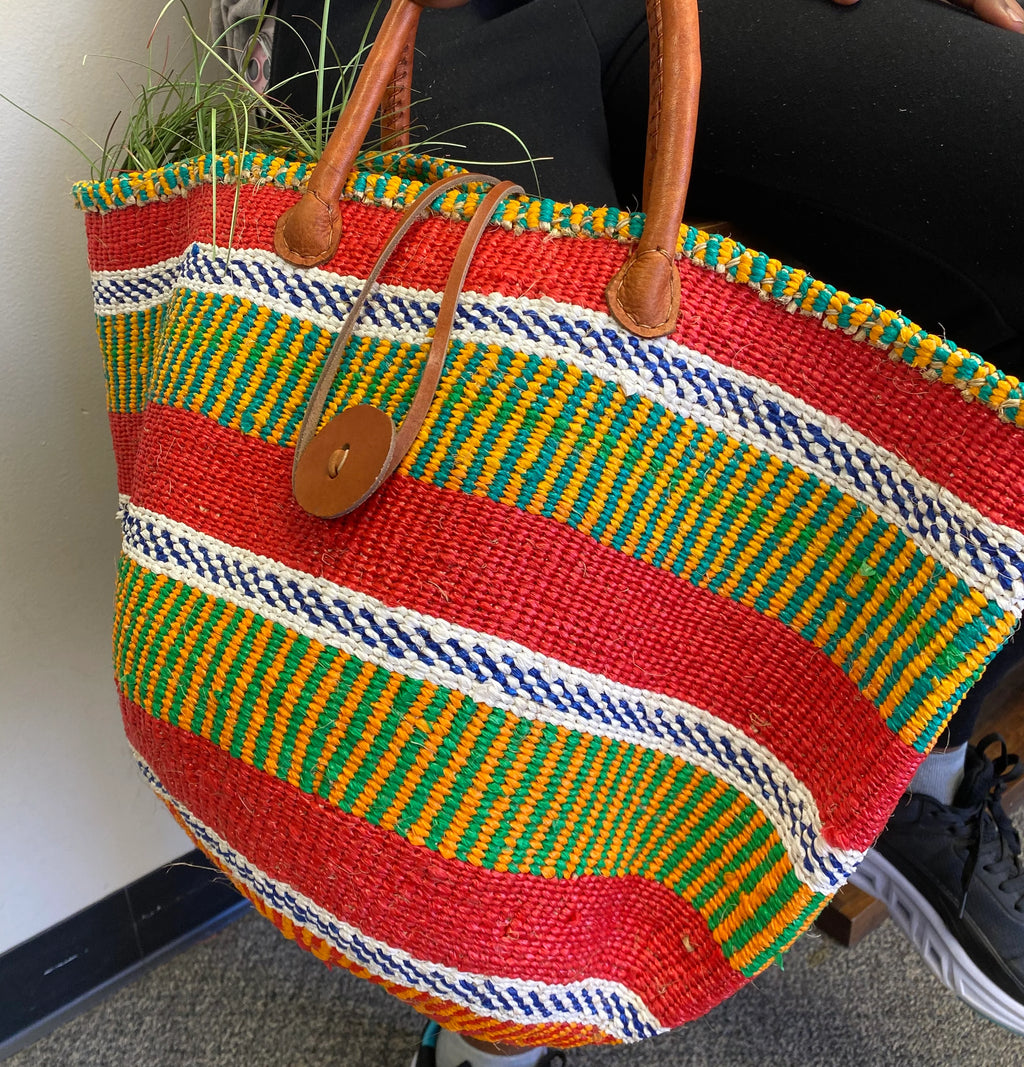 Recycled Plastic and Sisal Open Tote Bag