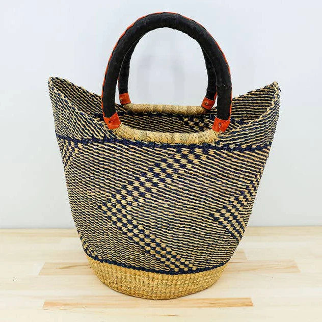 U-Shopper Tote Basket Bag,  Blue and Natural
