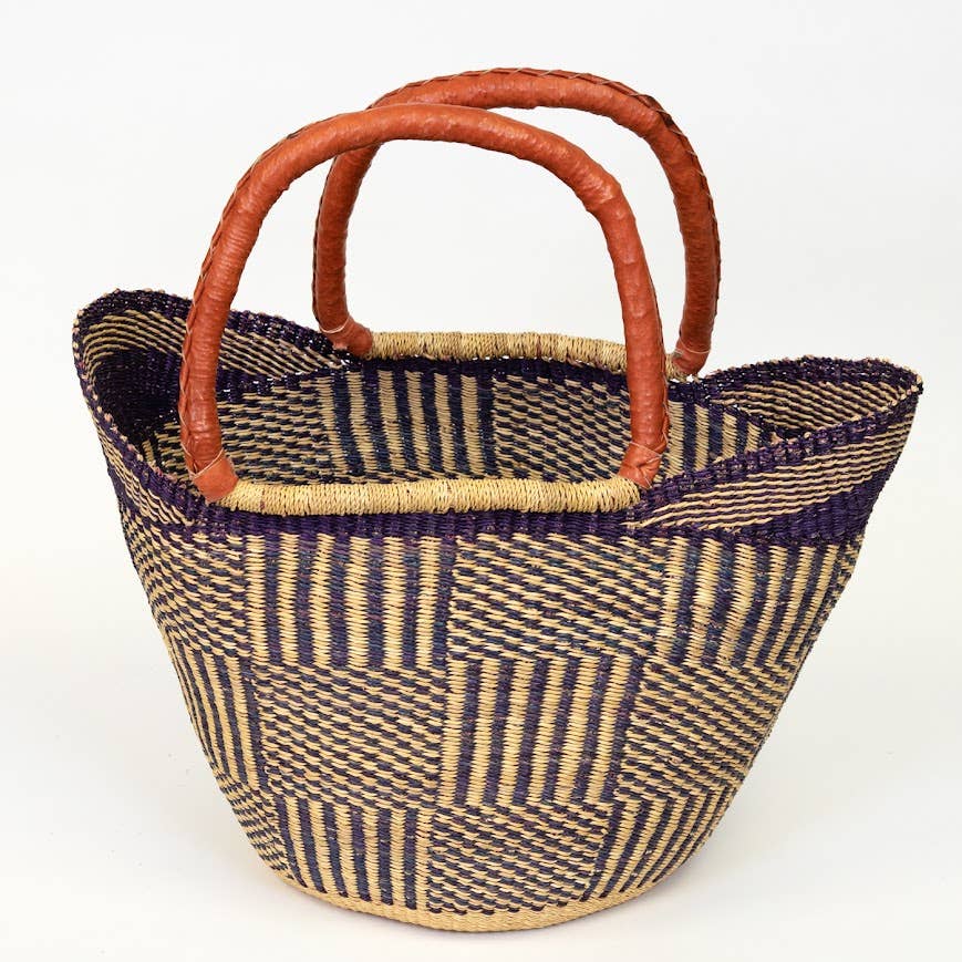 U-Shopper Tote Basket Bag,  Blue and Natural